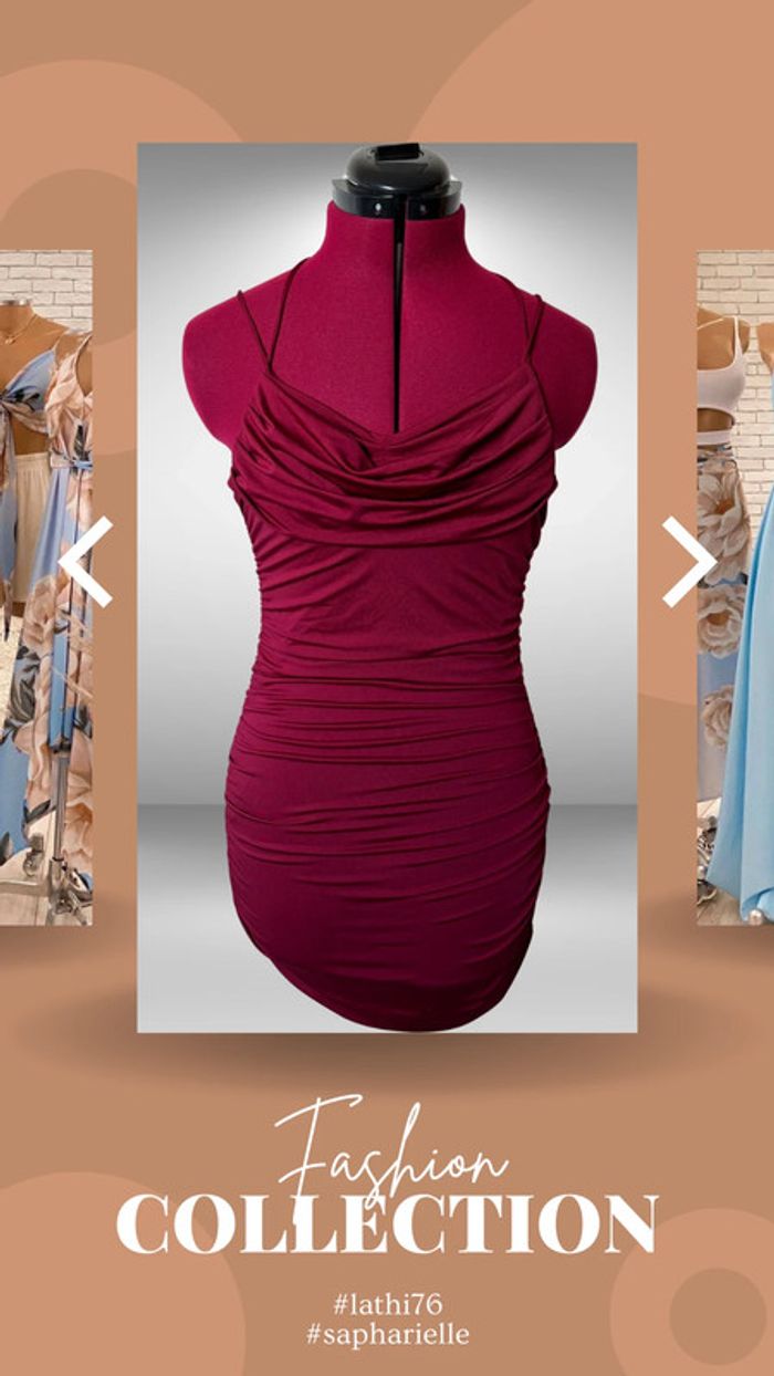 Superbe petite robe sexy plissée devant, froncée sur les côtés et derriere, rouge pourpre - photo numéro 4