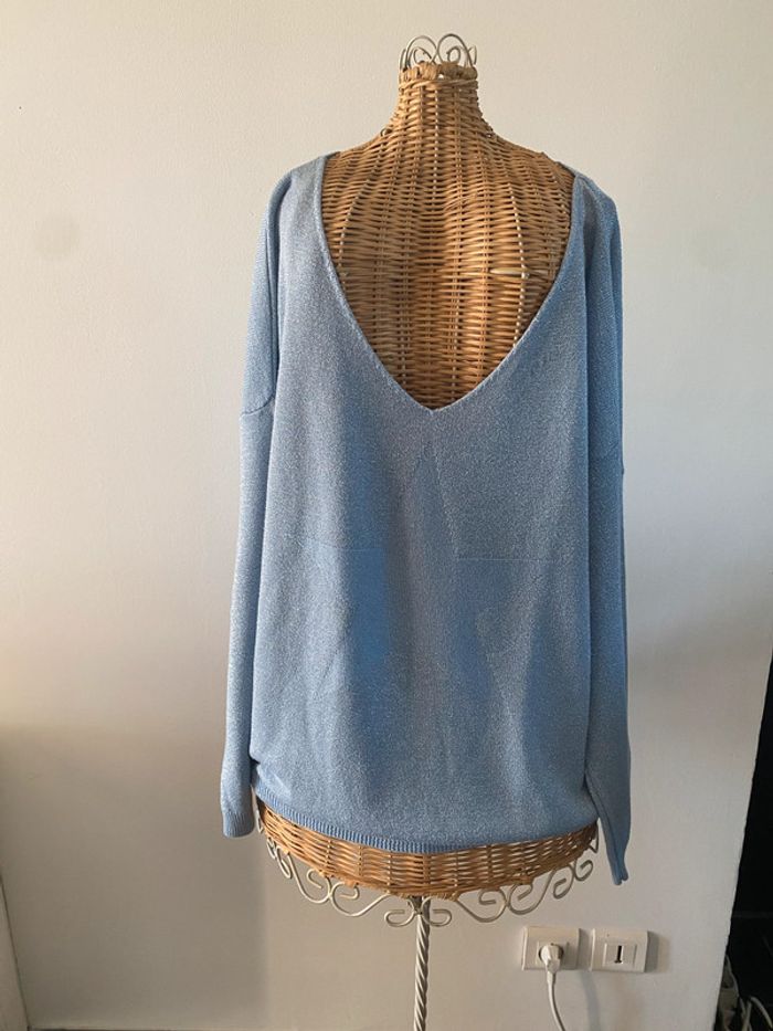 Pull Made in Italy bleu ciel argenté avec étoiles taille M