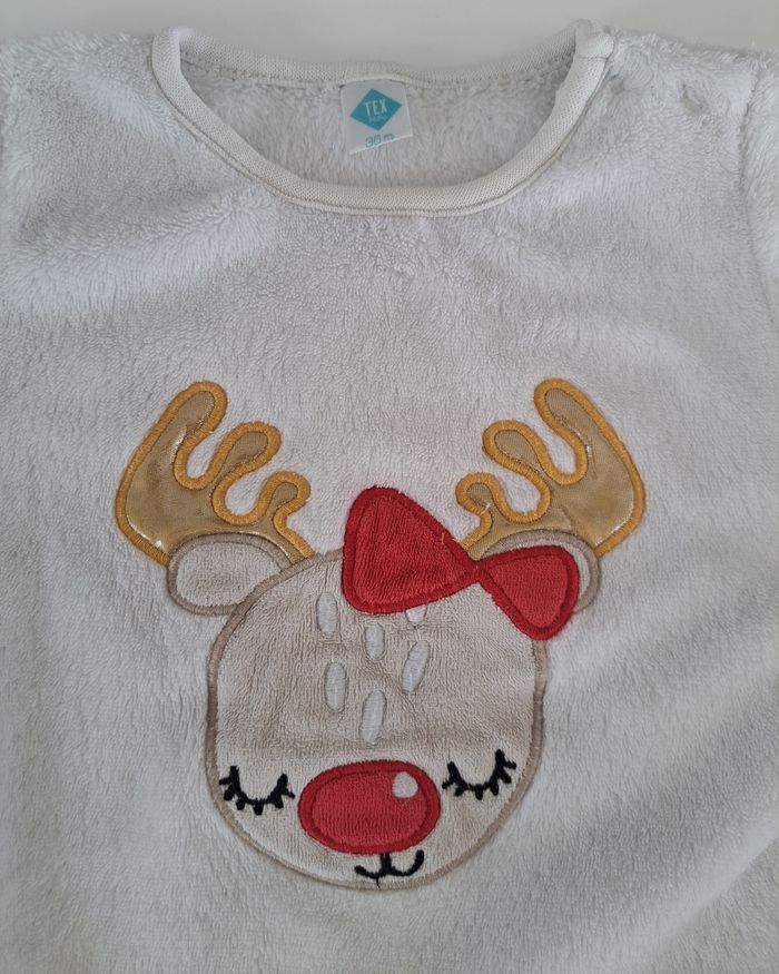 Pyjama velours Noël fille avec bonnet 36 mois TBE - photo numéro 5