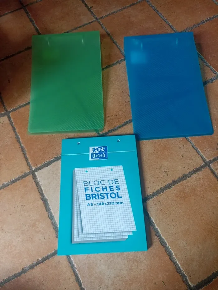 Lot deux petits classeurs et fiche bristol