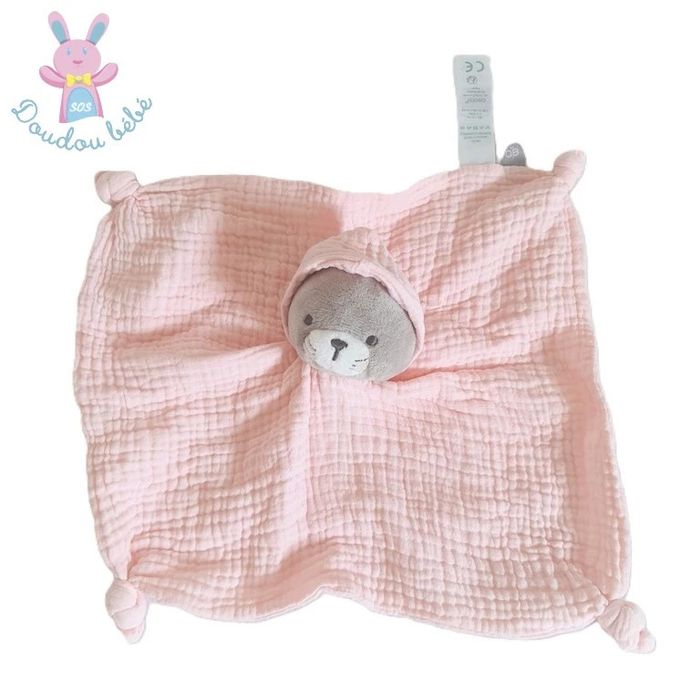 Doudou plat Chat gris lange rose capuche Obaibi