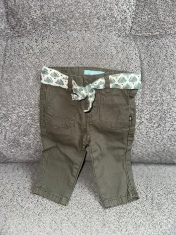 Pantalon kaki ceinture fleurs Obaïbi neuf