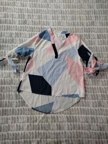 Blouse chemisier manches 3/4 bleu rose blanc taille S 36