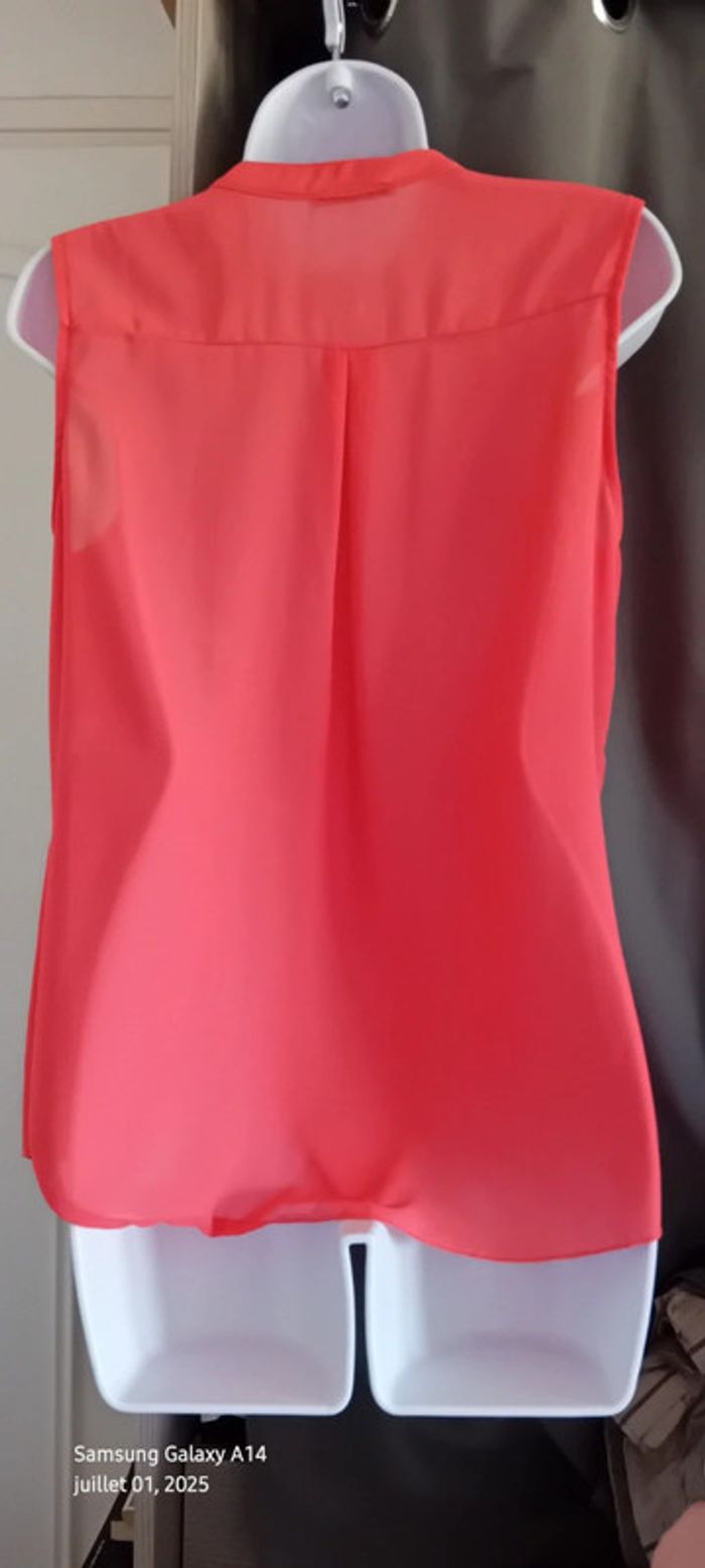Blouse en voile sans manches assymetrique effet superposé corail femme xl made in italy - photo numéro 11