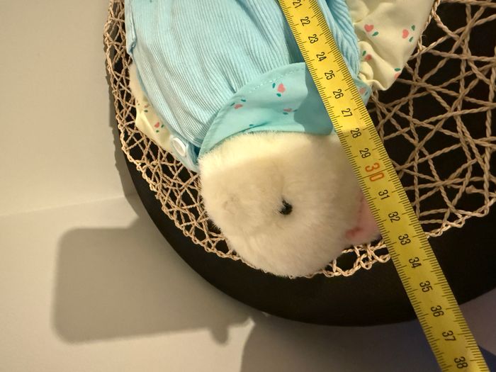 Doudou ours blanc avec salopette bleue "eden" - photo numéro 5