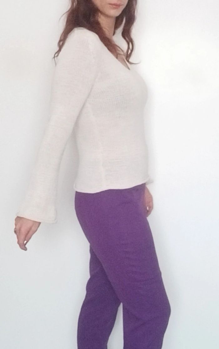 Pull crochet crème col V Camaïeu taille 38 - photo numéro 6