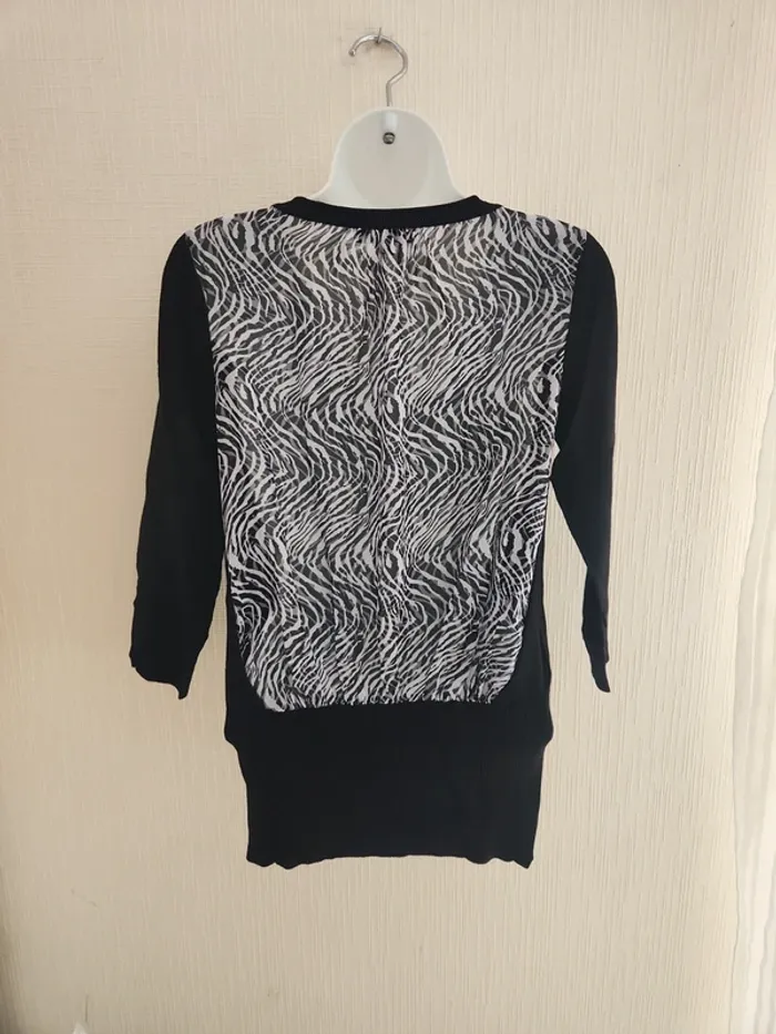 Pull mi saison Morgan S noir dos voile zébré manches 3/4 - photo numéro 8