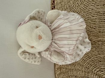 Doudou boule lapin blanc rose fleurs JACADI