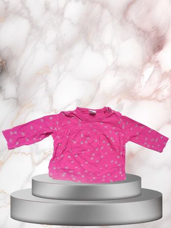T-shirt Manches Longues Fushia à Petits Cœurs Gris taille 12 mois bébé fille