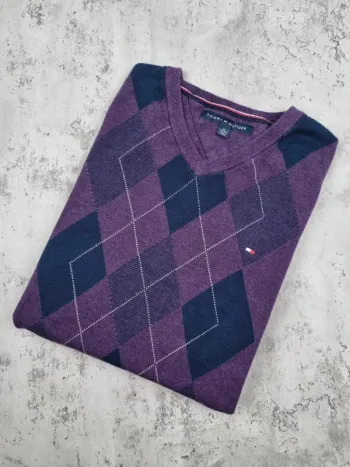 Pull col V Tommy Hilfiger violet, XL Hommes