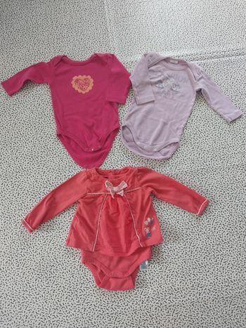 Lot 3 bodies bébé fille manches longues - 6 mois (67 cm)