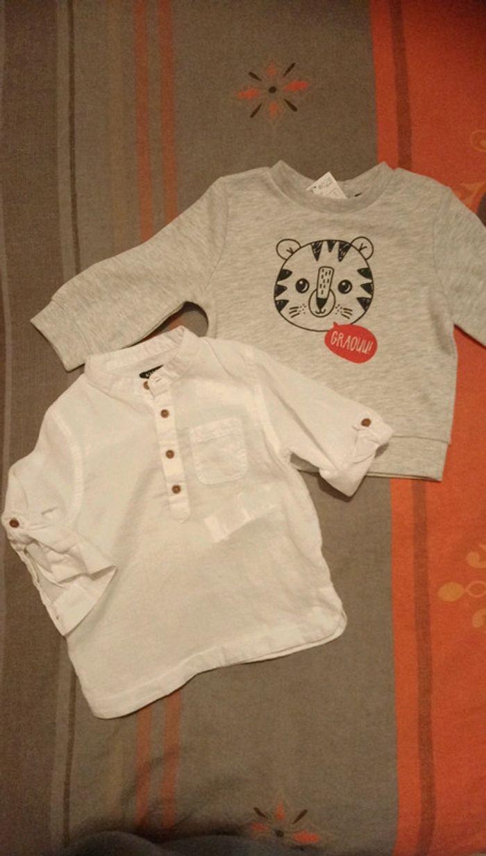Un pull et une chemise 12 mois
