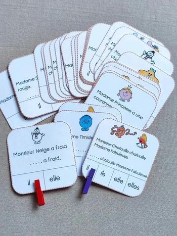 36 cartes à pince sur les pronoms