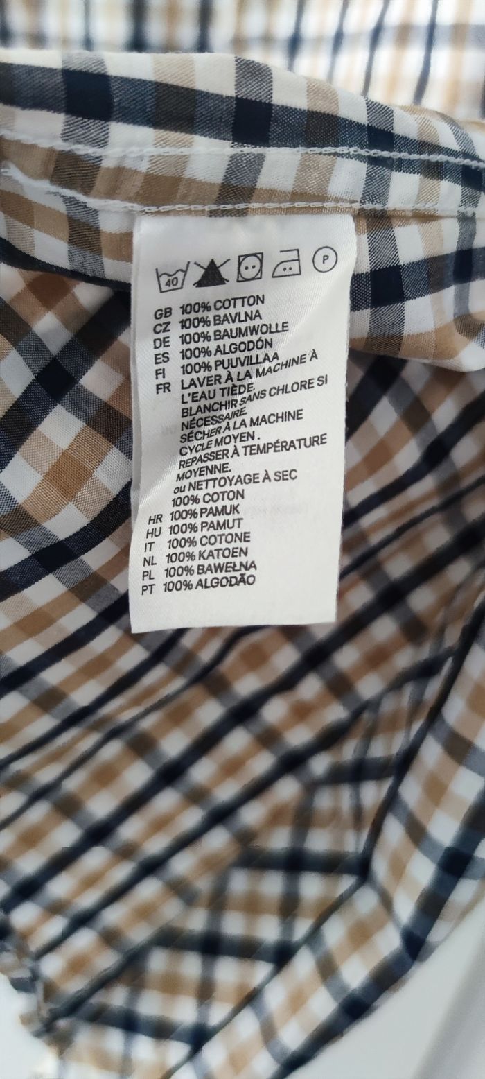 Chemise à manches courtes pour homme taille L marque H&M couleur bleu et marron à carreau - photo numéro 4