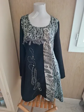 Robe hiver   patchwork  vintage noir et gris
 T 38