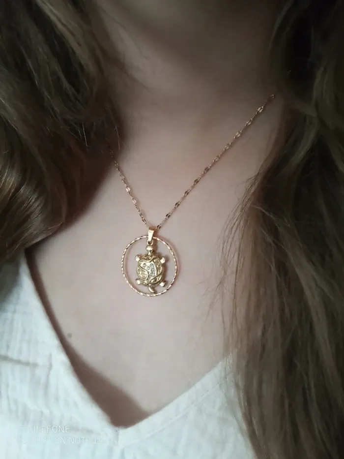 Collier tortue acier doré avec zirconium - photo numéro 3