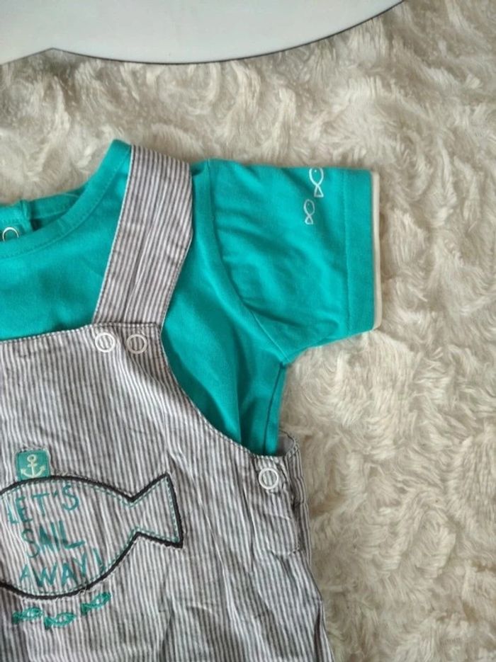 Ensemble (salopette (tee shirt) Garçon 6 mois Poisson Sous marin Tissaia 100% coton - photo numéro 5