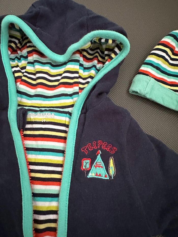 Gilet à capuche réversible (1 mois)avec bonnet 41 cm( naissance/1 mois)+ pyjama naissance - photo numéro 3
