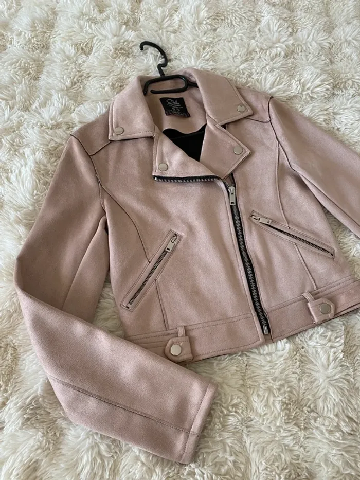 Perfecto rose poudré en daim taille 34