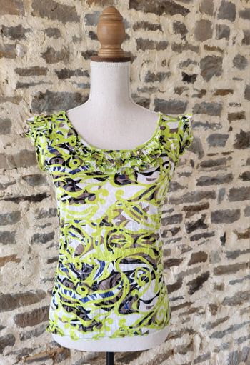 Débardeur à motifs vert marron blanc Patrice Breal Taille 34