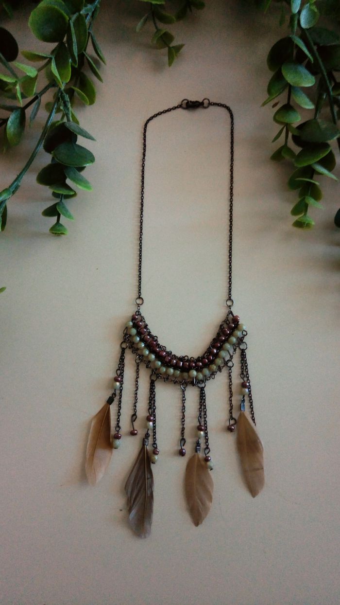 perles et plumes style ethnique collier - photo numéro 3