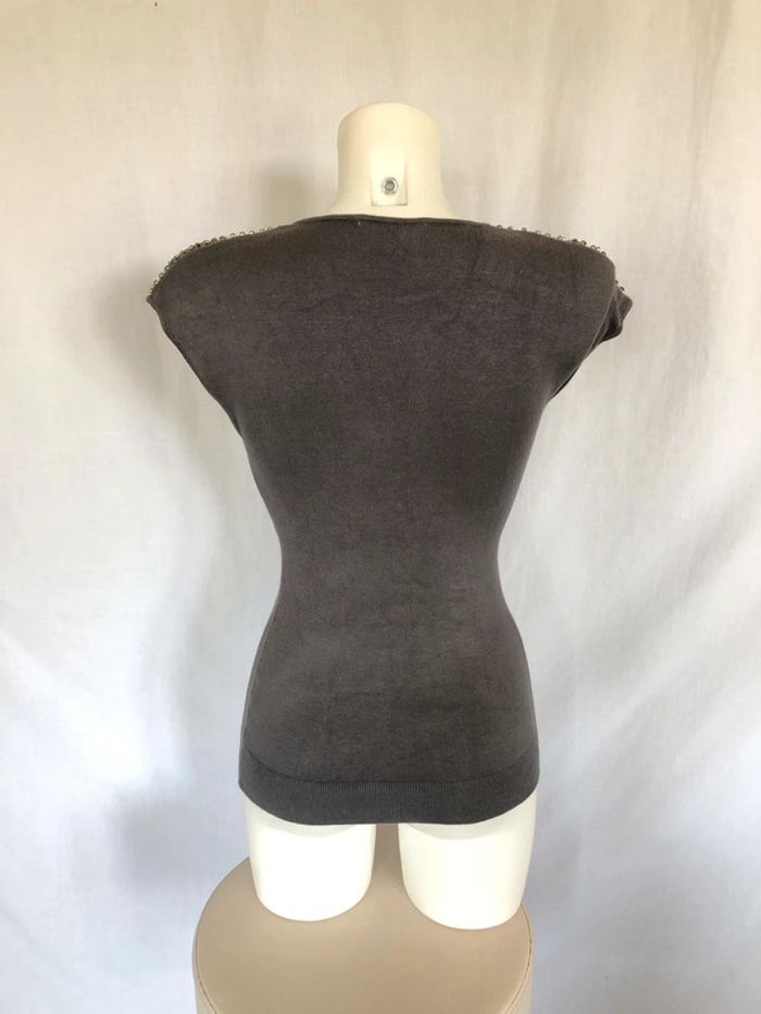 Top sans manches gris marron avec incrustations métalliques Zara taille 38 très bon état - photo numéro 4