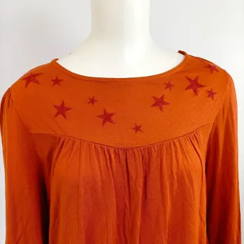T-shirt manches longues col large v orange (A1004)