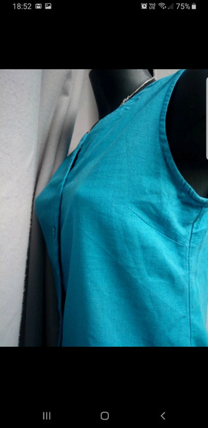 🌻 Blouse turquoise en lin - photo numéro 4
