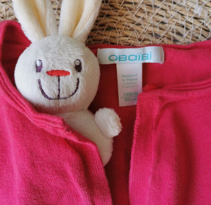 Gilet boléro 👣 rouge rosé, 18 mois, obaïbi - photo numéro 6