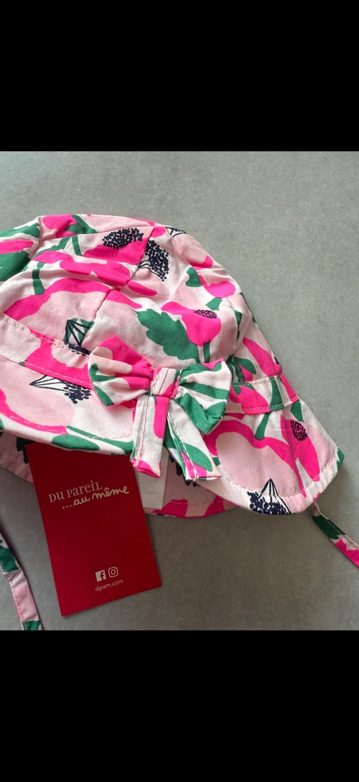 Chapeau avec ficelles été fleurs 6/12 mois - photo numéro 5