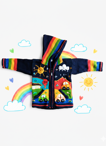 🌈 Handmade embroidered baby hoodie – 1 year old 🌞🚗