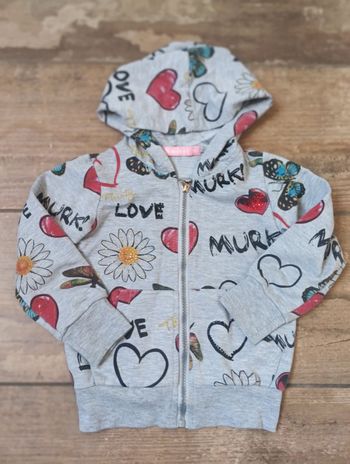 Gilet zippé avec capuche du style Desigual Fille 3 ans cœur fleurs Sincère