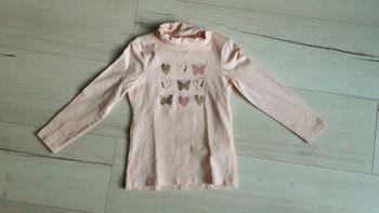 Vêtement fille tee-shirt manches longues sous-pull rose motifs cœur et papillon Orchestra 4 ans