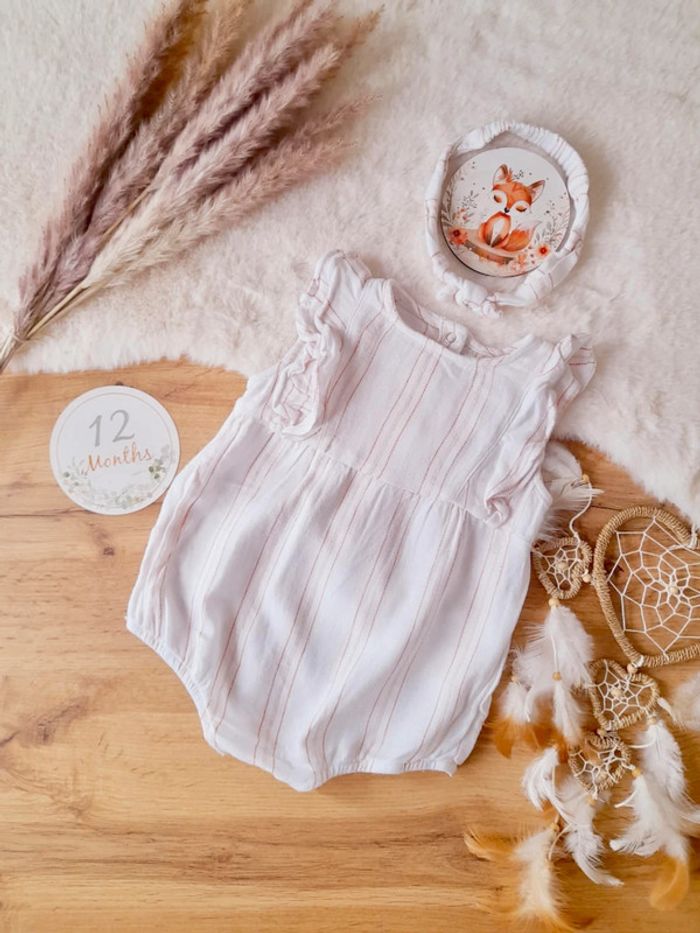 Baboteuse à volants été + bandeau assorti 12 mois Gémo