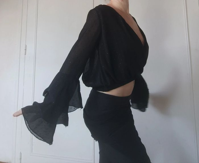 💎haut crop top sexy bohème noir Point scintillant taille unique xs s m femme - photo numéro 3