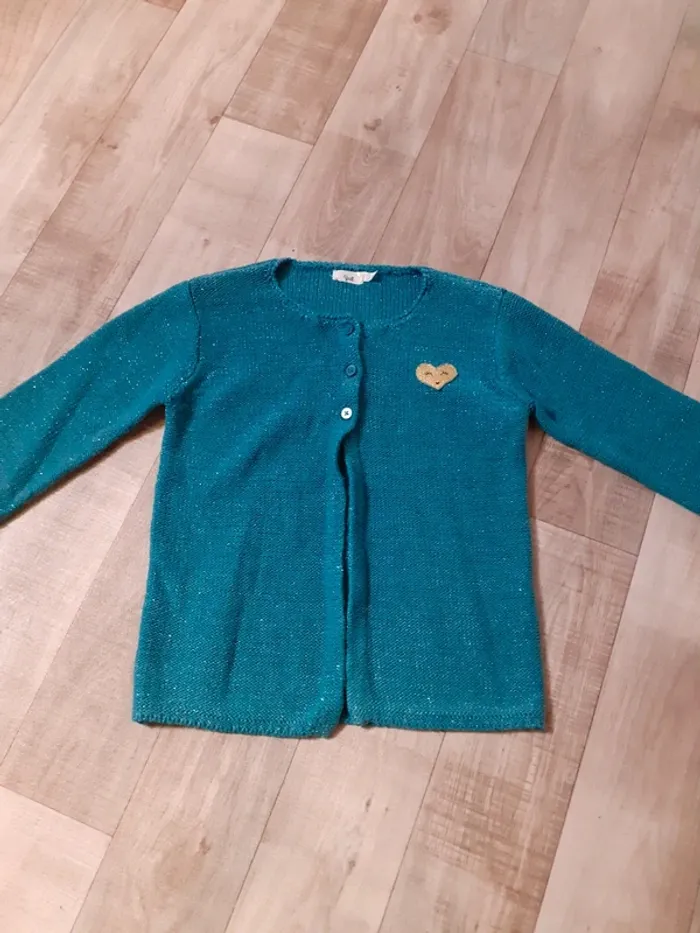 Gilet fille bleu vert pailleté 3 ans