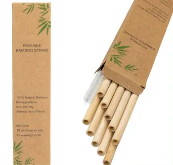 X10 Pailles Bambou Réutilisables + Brosse – Écologiques & Naturelles Neuf