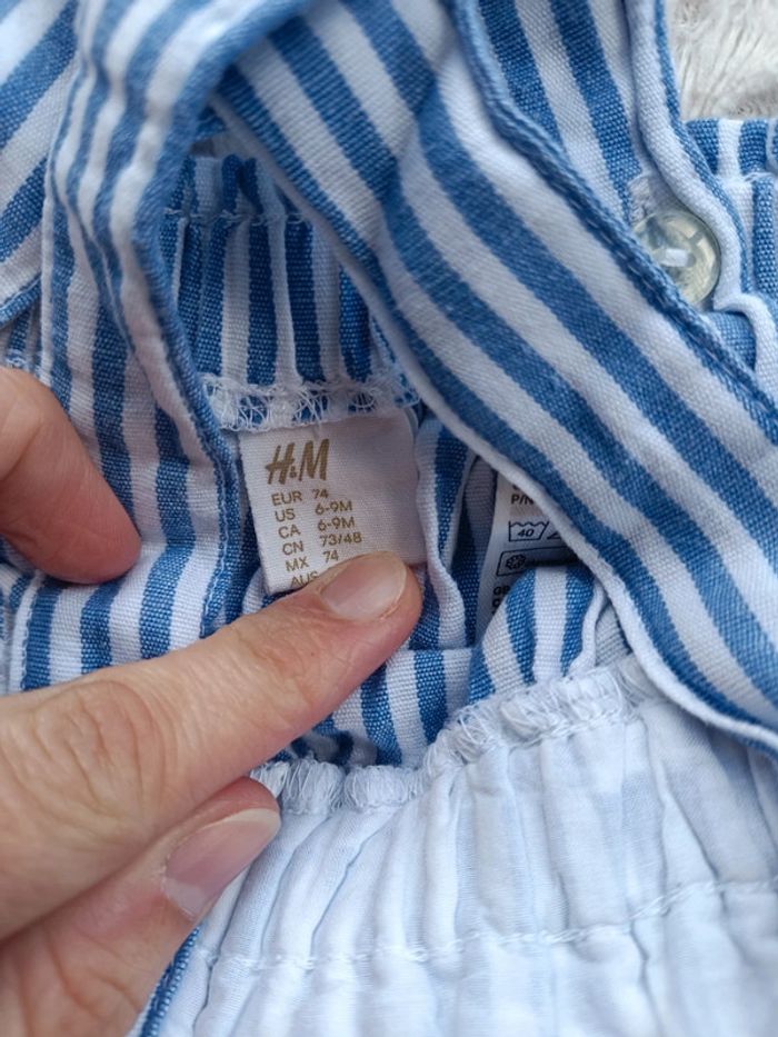 Robe bretelles style salopette rayures Fille 6/9 mois H&M 100% coton - photo numéro 6