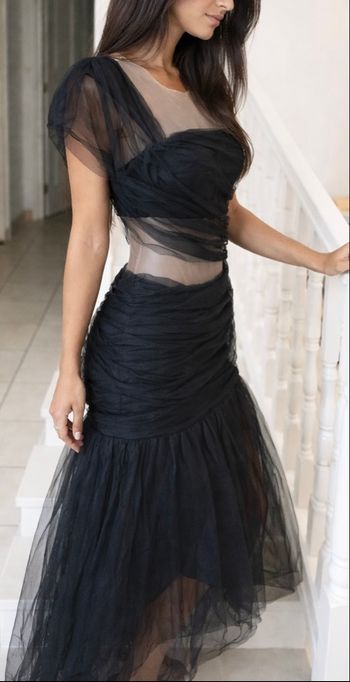 Robe de soirée d'exception en tulle drapé – Effet Nude & Noir - Taille L