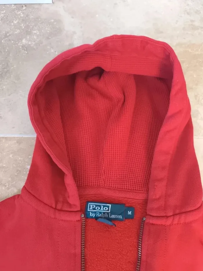 Sweat capuche zippé Ralph Lauren homme M rouge logo marine excellent état - photo numéro 5