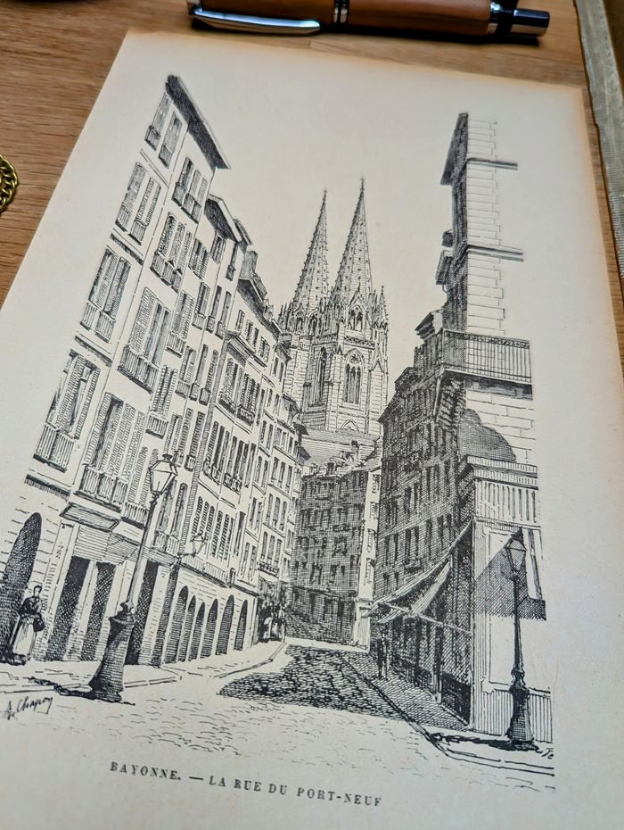 Imprimée en 1890, Bayonne, rue du Port-Neuf, Vintage Authentique (cadre non inclus ) - photo numéro 8