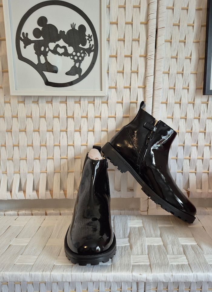 💕Jolie Bottines en cuir noires vernies Kickers groofit fille P38 💕