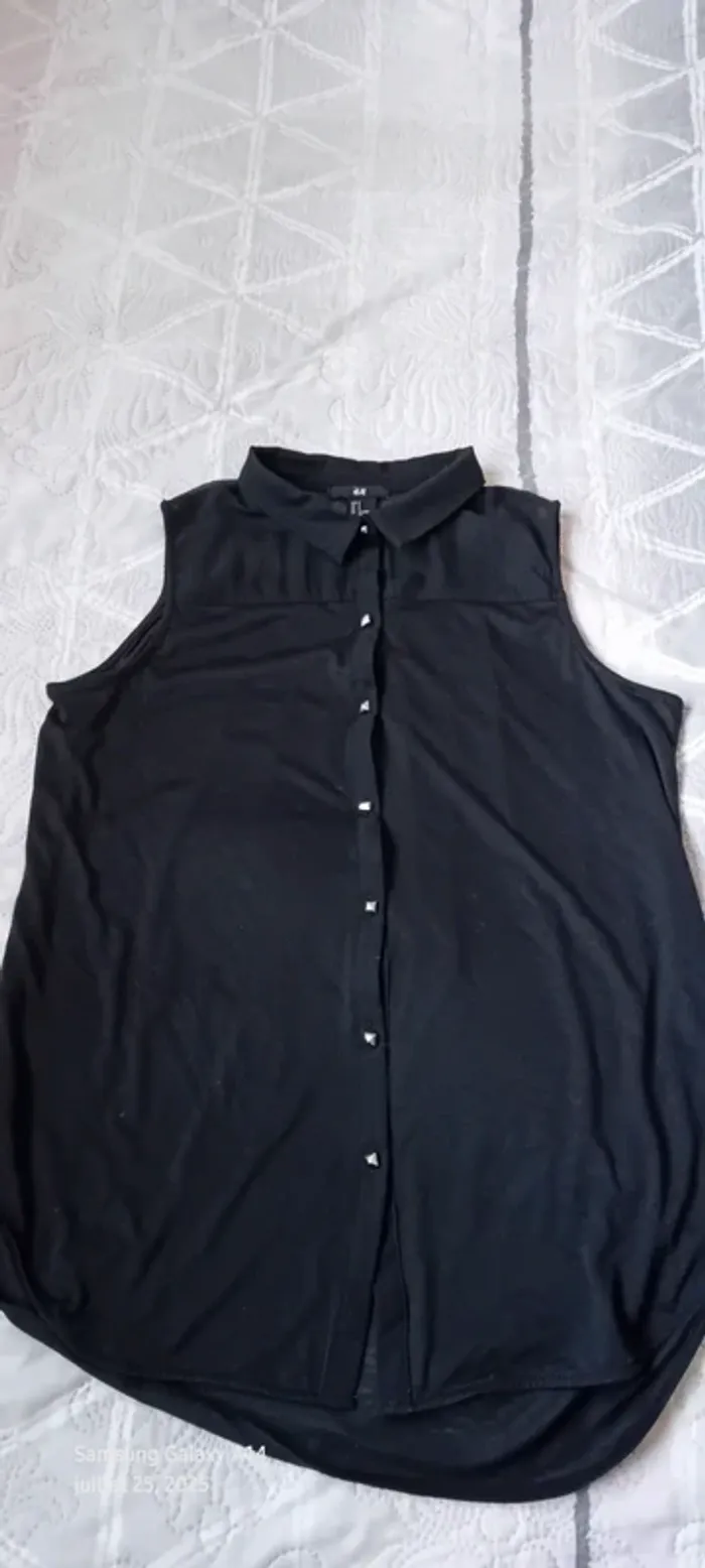 Blouse sans manches longue semi transparente bi matière avec boutons noire femme S h&m - photo numéro 13