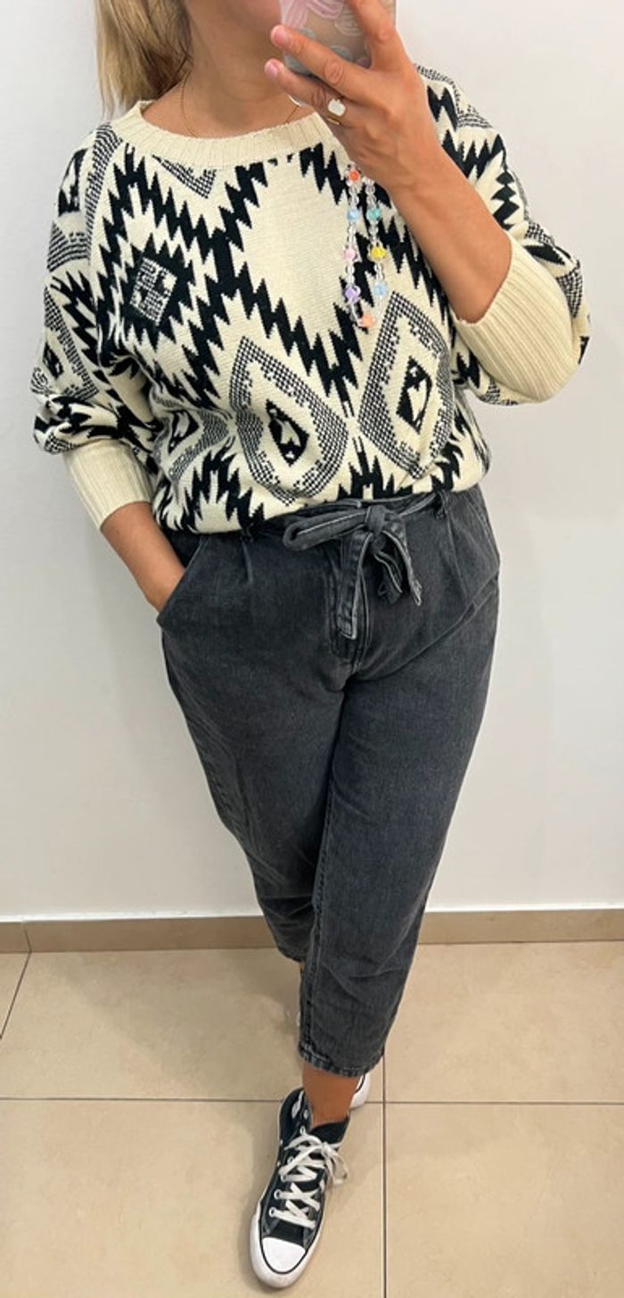 Pull Crème Et Noir Taille 42 - photo numéro 2