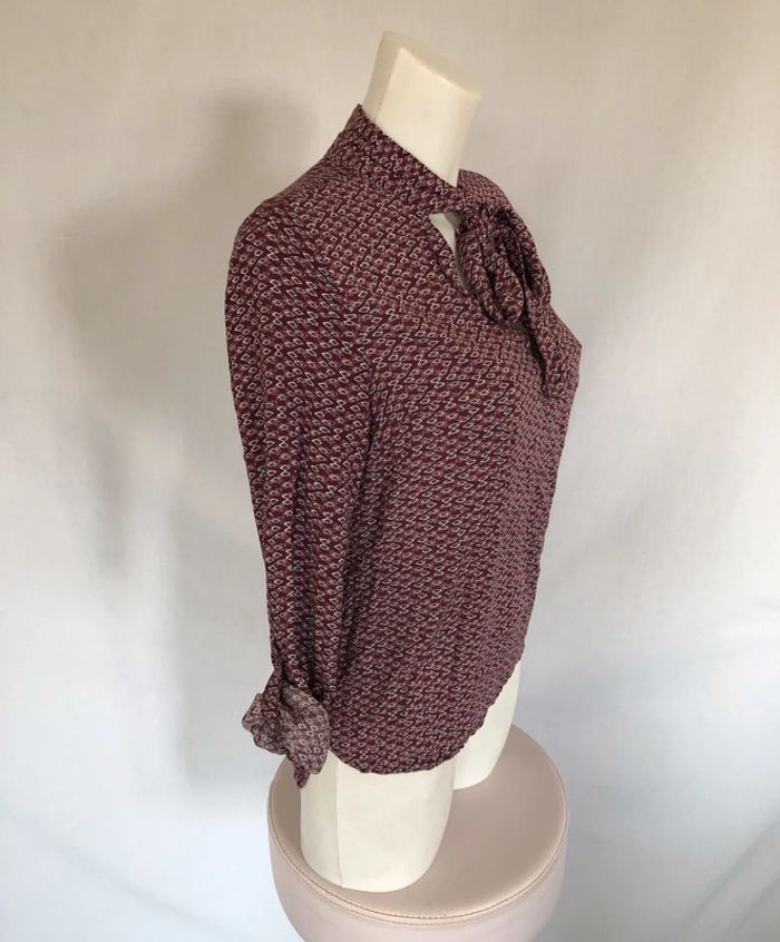 Blouse graphique violine à lavallière Bonobo XS / 34 36 comme neuve - photo numéro 5