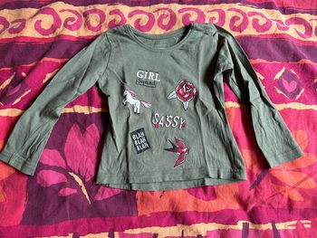 Tee shirt manches longues kaki licorne oiseau rose 24 mois / 3 ans young dimension