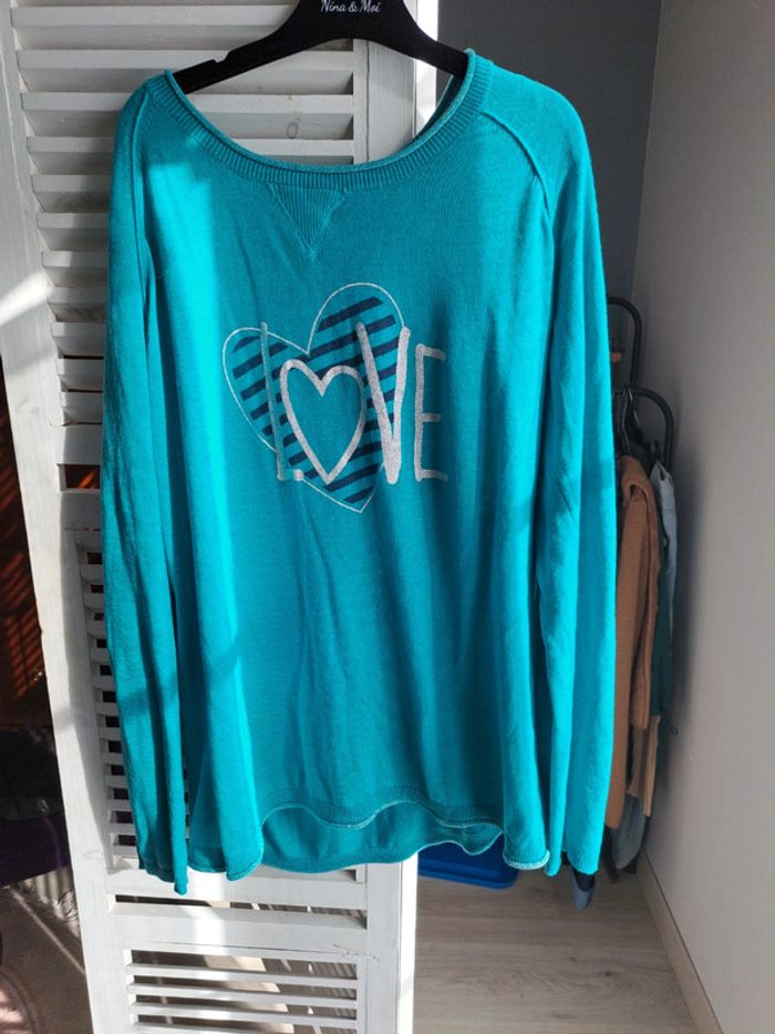 pull turquoise Love - photo numéro 2