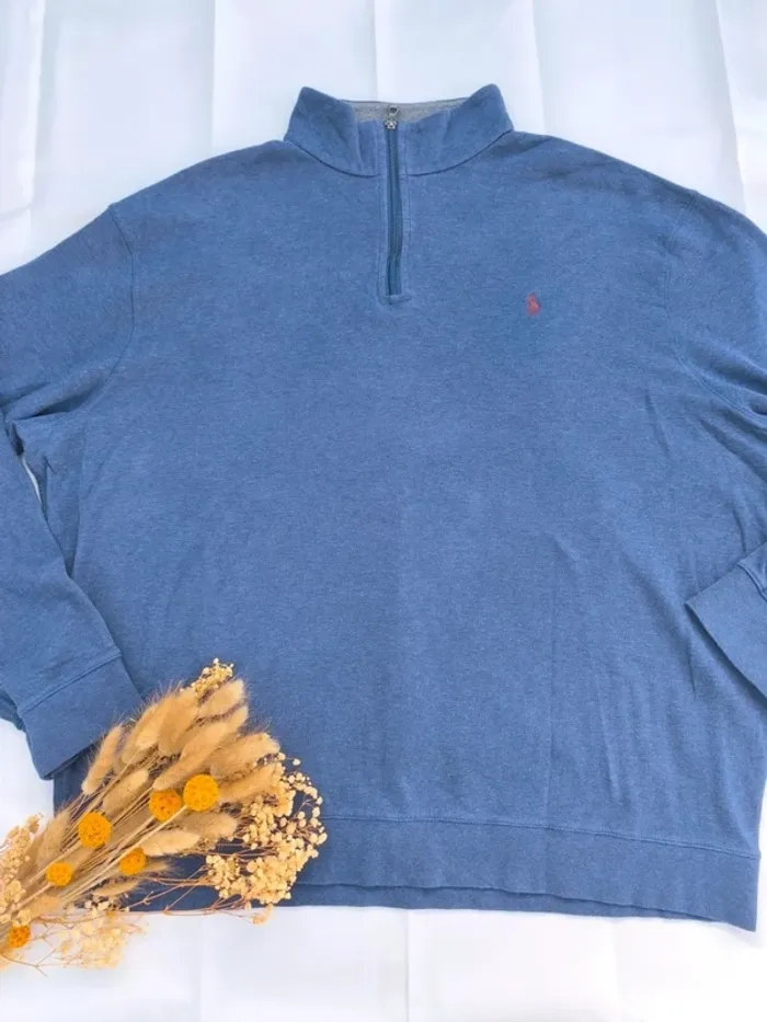 Pull 1/4 zippé Ralph Lauren Polo taille XXL excellent état bleu avec logo - photo numéro 3