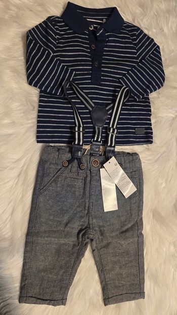 (Neufs non portés) 🏷🏷🤩😍💙superbe ensemble  Polo ml et pantalon doublé 3 mois garçon 💙😍🤩