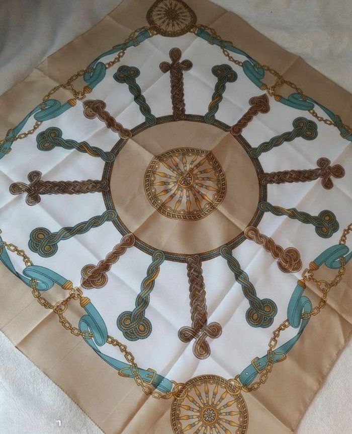 Foulard beige et turquoise pour femme - photo numéro 2